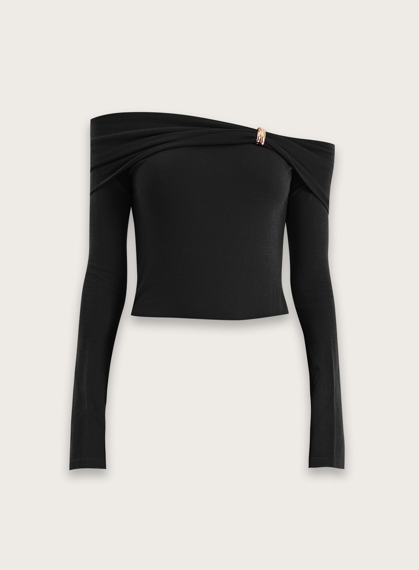 Black Gold Hardware Detail Knitted Long Sleeve Top